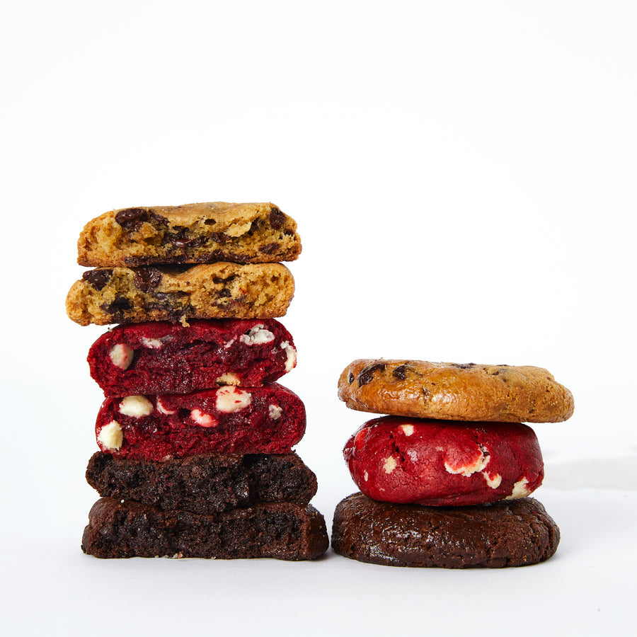 Gourmet Cookies Sampler with a Gift Box - 24 Pack ChocChip/RedVelv/DblChoc