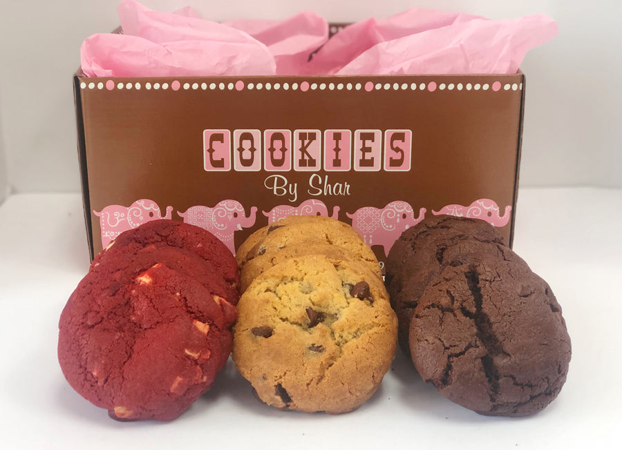 Gourmet Cookies Sampler with a Gift Box - 24 Pack ChocChip/RedVelv/DblChoc